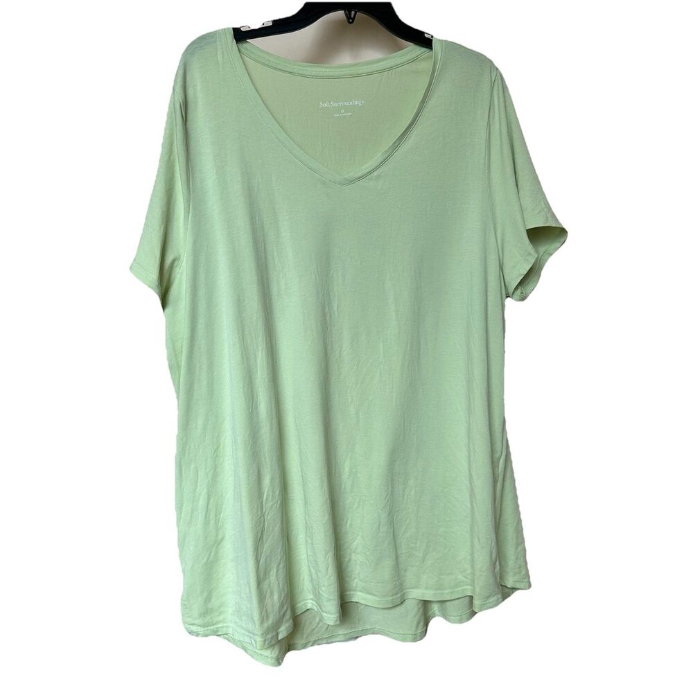 Soft Surroundings T Shirt Top 2X Cap Sleeve Sage Green Pullover Stretch Preppy